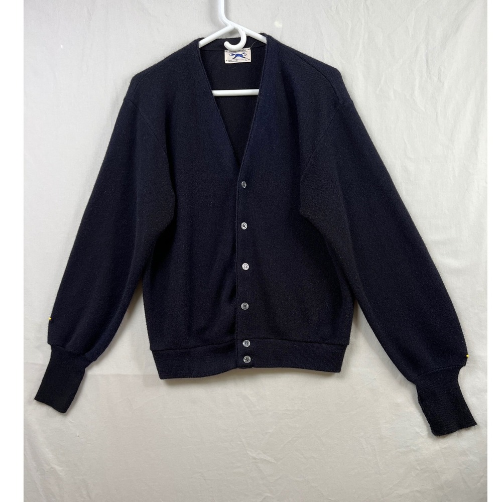 Vintage JCPenney The Fox Sweater Cardigan Mens L Navy Blue Kurt Cobain USA